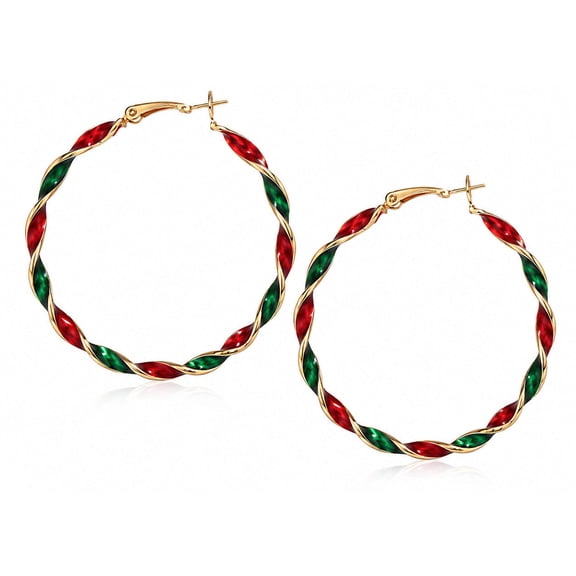 RubyLee Elegance Twist Hoop Red, Green, Gold Christmas Earrings