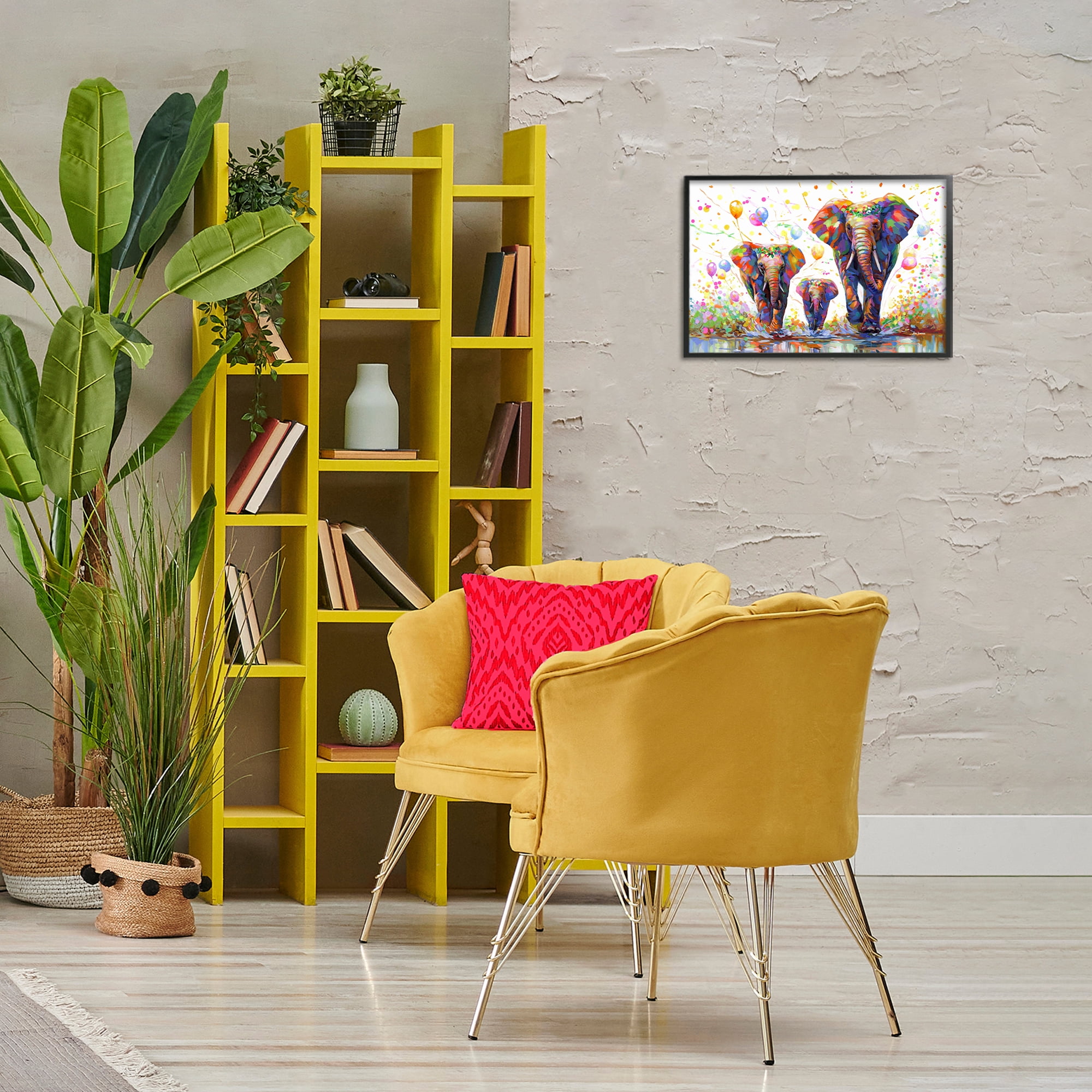Stupell Industries Elephants & Celebration Balloons Animals & Insects Painting Black Framed Art Print Wall Art, 18 x 12