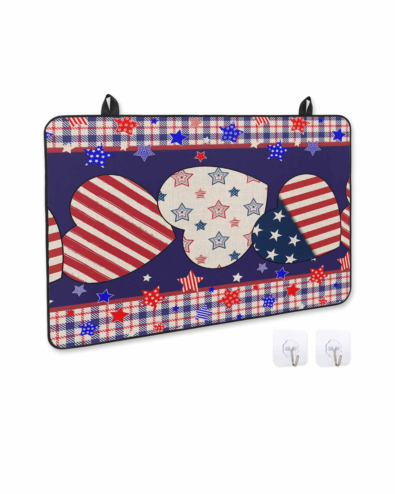 nqOlkjepod Large Induction Cooktop Protector Mat 24"x21", Independence Day Stove Top Covers for Electric Stove, American Flag Star Blue Red Plaid Stove Burner Cover Mats, Glass Top Stove Cover