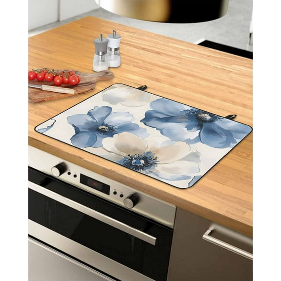 nqOlkjepod Large Induction Cooktop Protector Mat 36"x21", Blue Flower Stove Top Covers for Electric Stove, Watercolor Botanicals Blossom Gradient Stove Burner Cover Mats, Glass Top Stove Cover