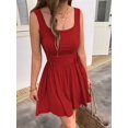 thumbnail image 5 of Women's Sleeveless Summer for Mini Dress Adjustable Drawstring Ruched Waist Tie Casual Sundress Red S, 5 of 7