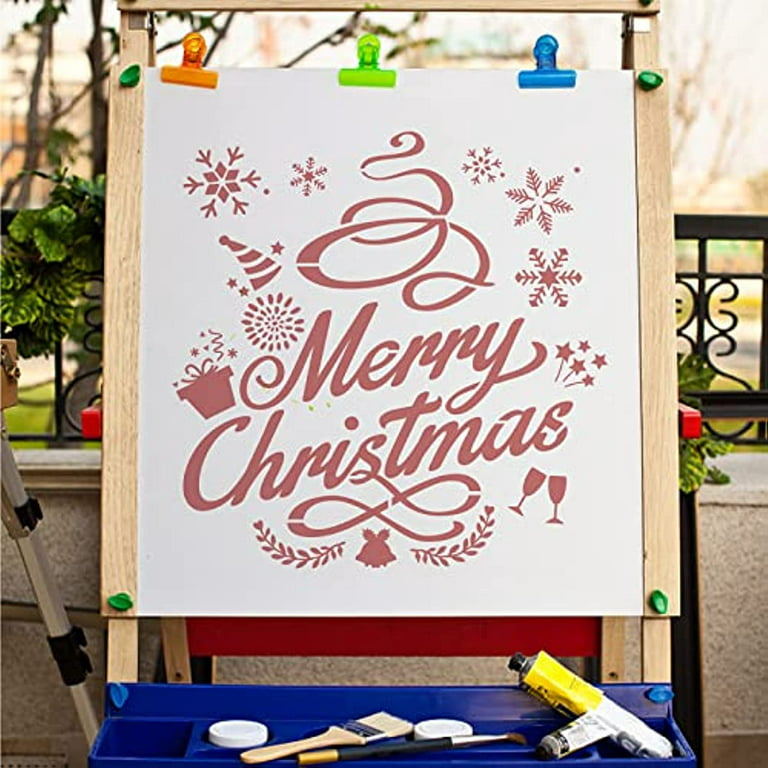 Reusable Merry Christmas Stencils Large Painting Templates Snowflakes Bells  Word Stencil Plastic Drawing Thanksgivings Sign Crafts for Wood Wall  Projects Decorations 