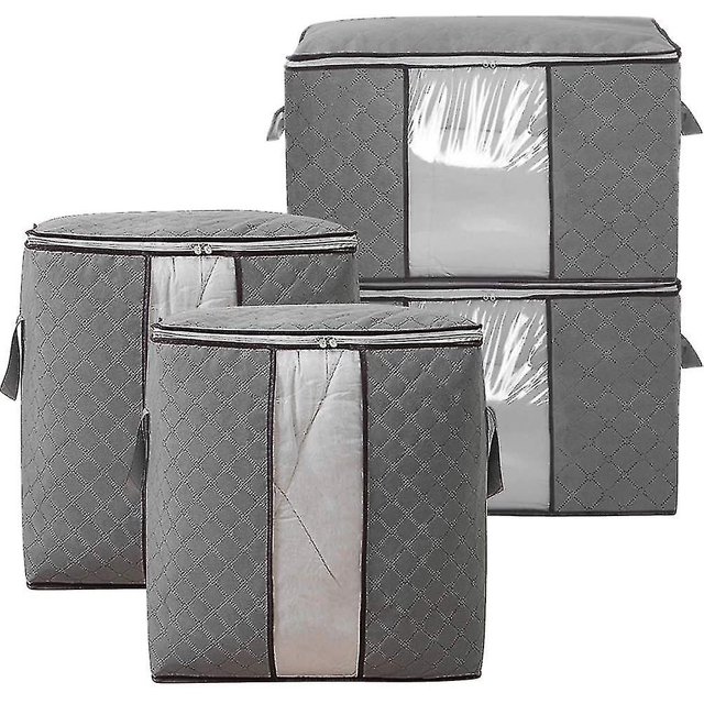 4 bolsas de almacenamiento de gran capacidad para edredones y colchas, funda de tela no tejida para guardar ropa (2 tamaños, gris)