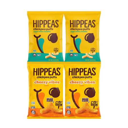 Variety Pack Hippeas Chickpea Puffs - Nacho Vibes & Vegan White Cheddar, 2 Bags Each Flavor, 1.5 oz Bags, 4 Pack - Healthy, Gluten-Free, Vegan Snacks - Perfect for On-the-Go