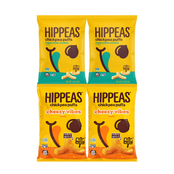 Variety Pack Hippeas Chickpea Puffs - Nacho Vibes & Vegan White Cheddar, 2 Bags Each Flavor, 1.5 oz Bags, 4 Pack - Healthy, Gluten-Free, Vegan Snacks - Perfect for On-the-Go
