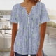 thumbnail image 2 of Tops de Algodón para las Mujeres Impreso en V-Cuello Botón Arriba Manga Corta Superior, Imitación Algodón Casual Blusa, 2 of 3