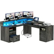 YITAHOME L Shaped Desk with Power Outlets & LED Lights, 60 Computer Desk with Drawers & Lift Top, Home Office Desk with Monitor