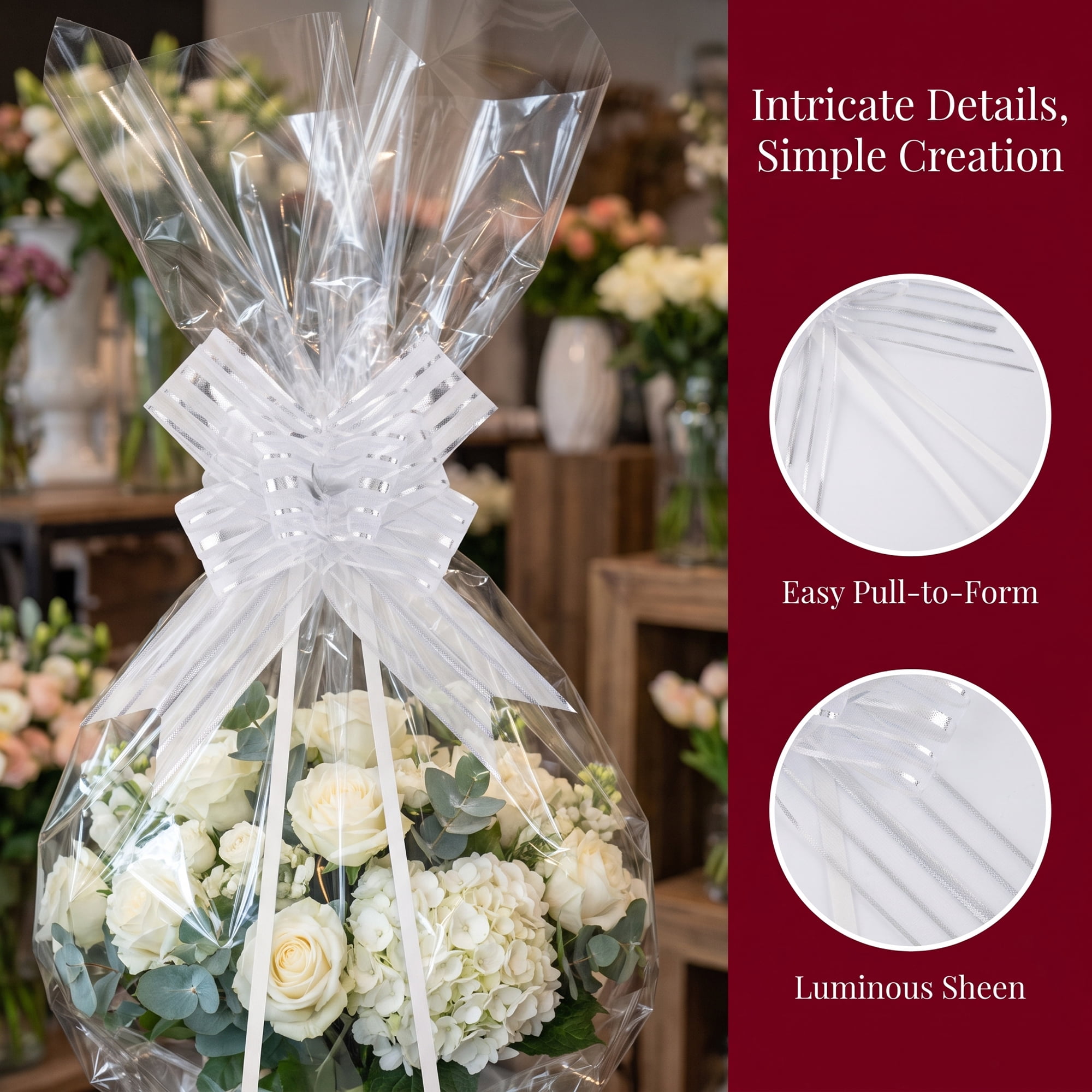 Unique Bargains Whimsical Flower Ribbon Bows for Gift Wrapping and Decoration White