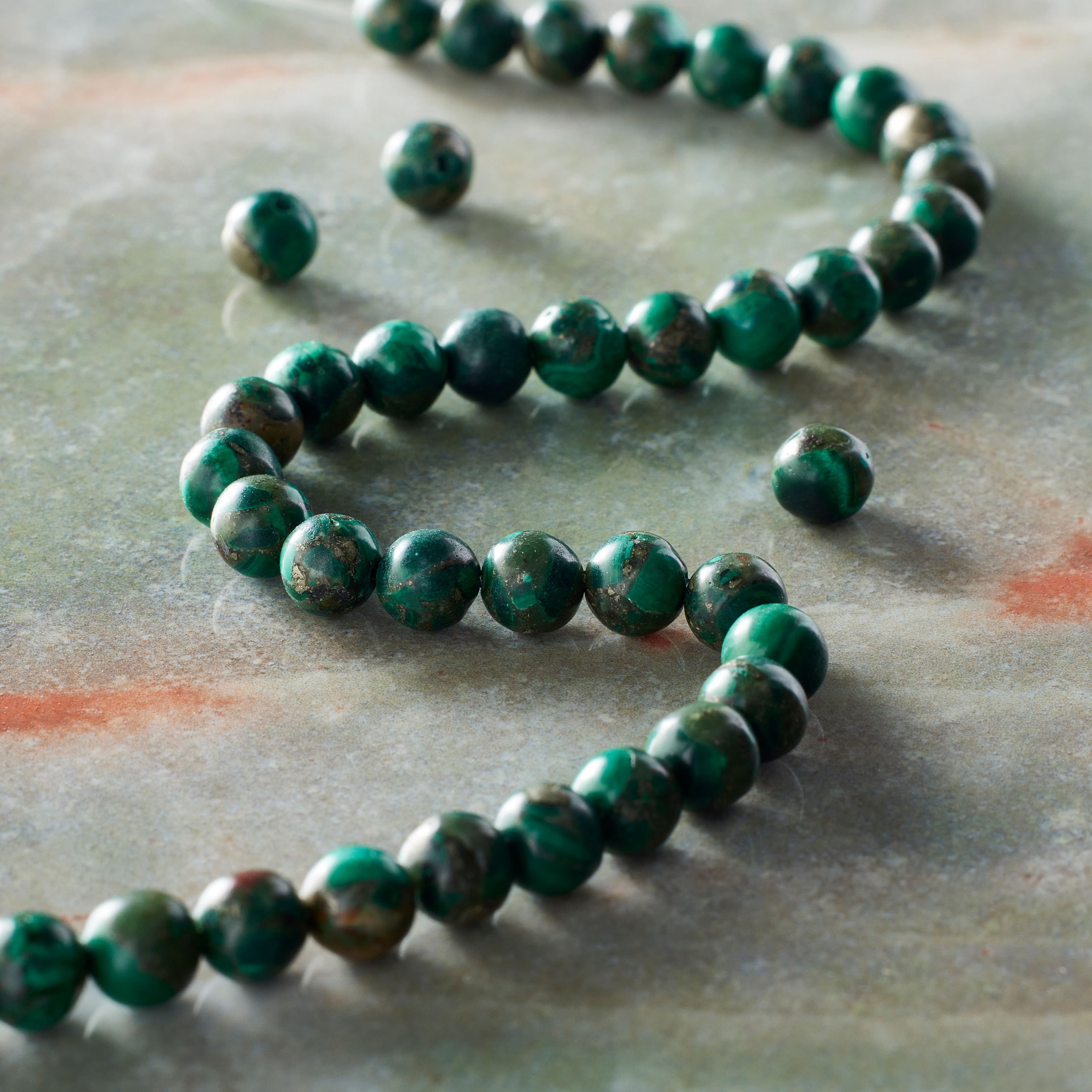 Bead Landing Green Reconstituted Dyed Malachite Round Beads - 5.5mm Gemstone Beads for DIY Bracelets, Necklaces, Earrings & Crafts, 6 Pack