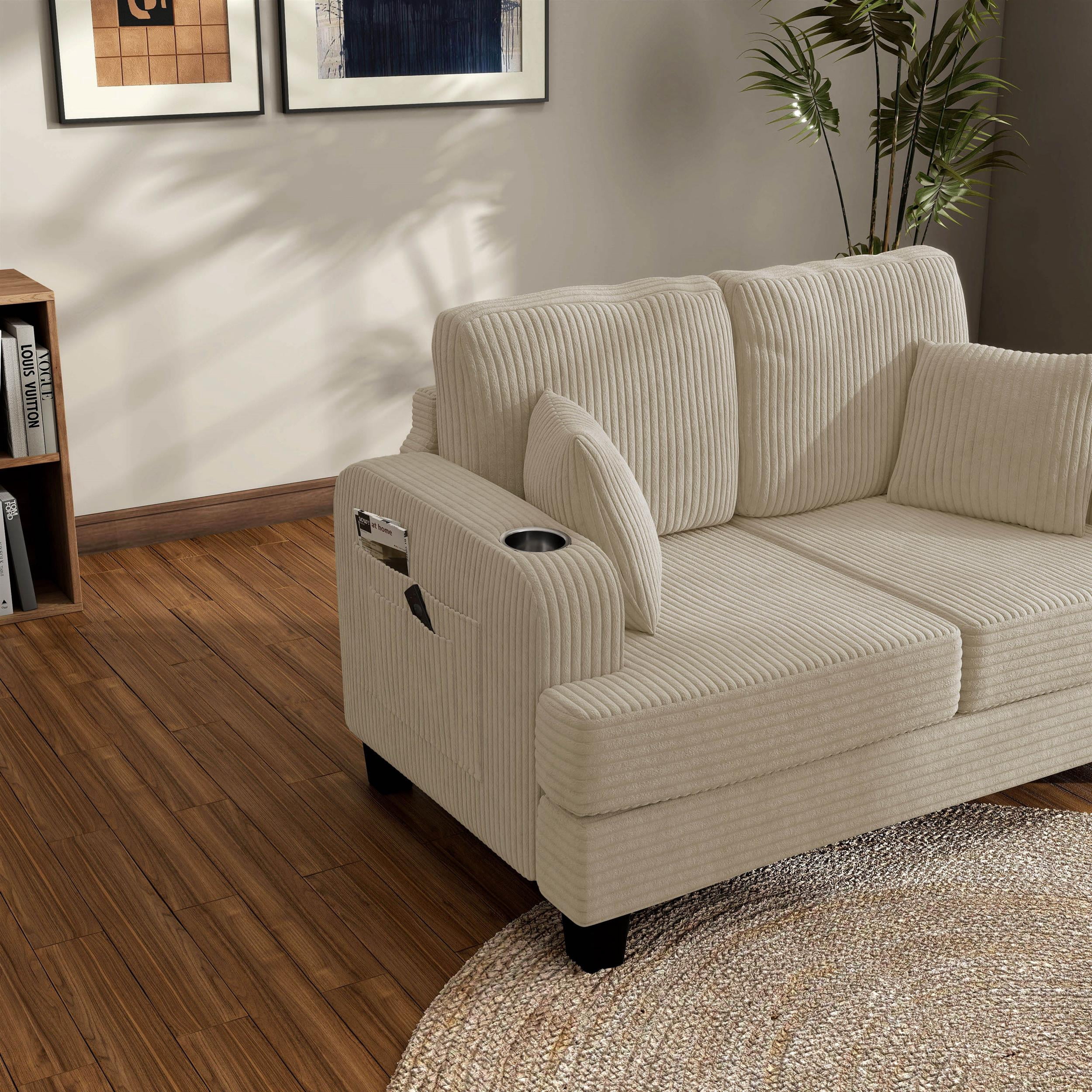 Furniture of America Fayen Modern Small Space Chenille Fabric Loveseat with Pillow, Beige