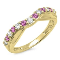 0.55 Carat (ctw) 10K Yellow Gold Round Cut Pink Sapphire & White Diamond Ladies Anniversary Wedding Guard Contour Band 1