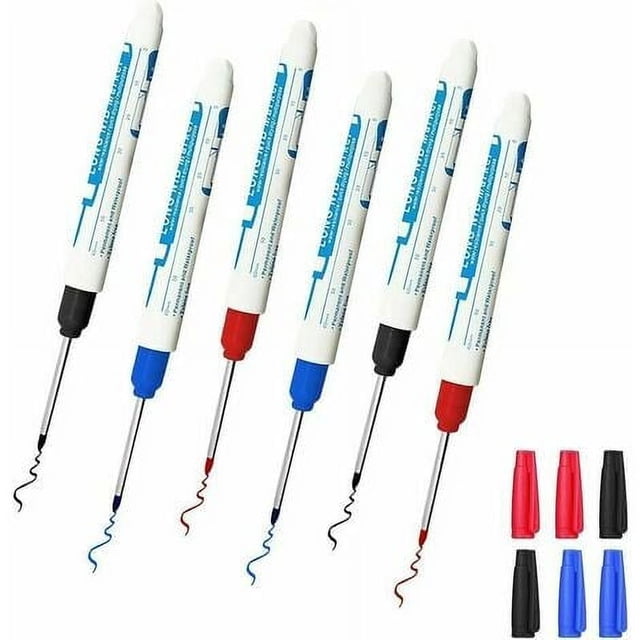Lote de 6 marqueurs de trous de perçage – Crayons de menuisier – Crayon marqueur à pointe extra longue de 30 mm pour menuisier ou Construction, pour bien travailler sur le bois, le plastique, l'
