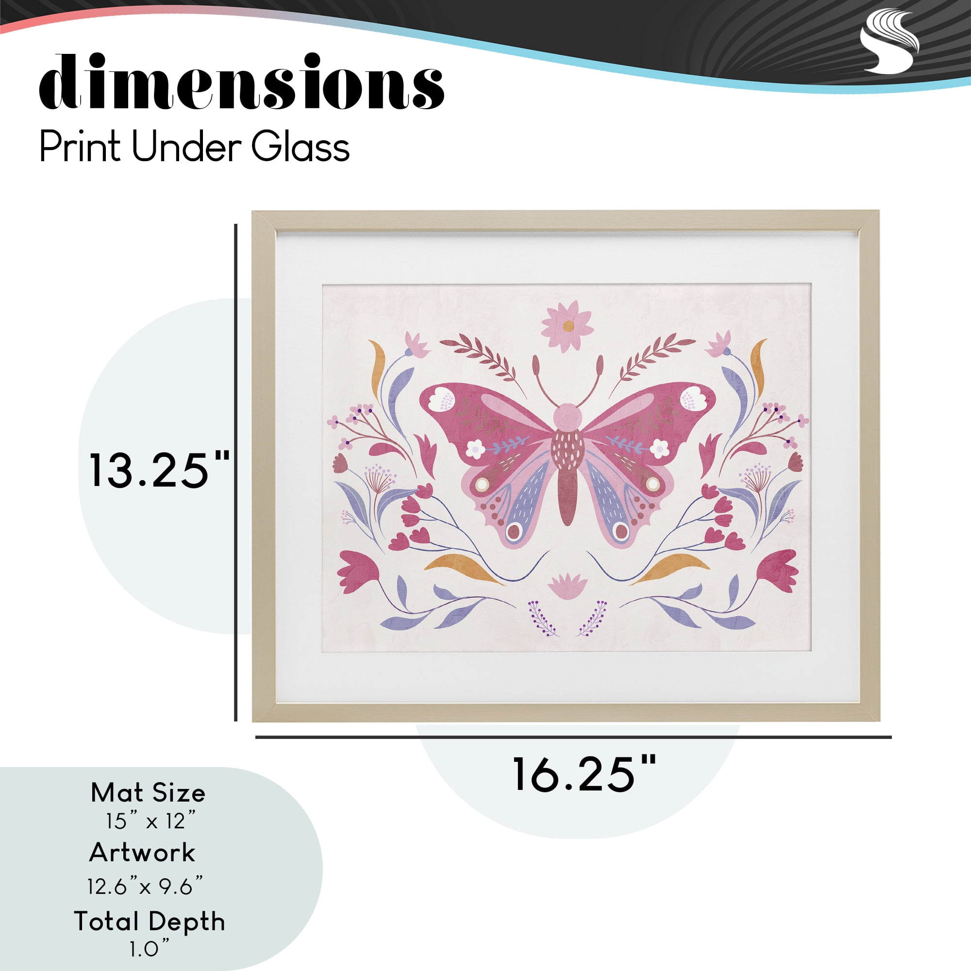 Stupell Industries Whimsical Folk Butterfly Birch Framed Print Under Glass, design by Kim Allen
