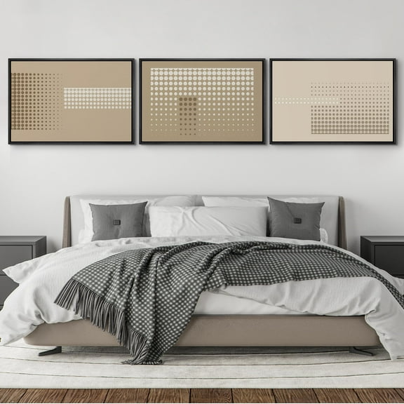 IDEA4WALL Framed Canvas Print Wall Art Set of 3 Beige and White Dot Gradient Abstract Pattern Digital Art Retro Geometric Duotone Prints Modern Art Contemporary Minimal Artwork - 16"x24"x3 Black