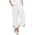thumbnail image 2 of Tnhcen Women's Pre-Shrunk Linen-Cotton Wide Leg Pants - Embroidered 9-Inch Hem Wide Leg Straight Pants with Elastic Waistband Lightweight Comfy Casual Trousers for Women S-2XL, 2 of 6