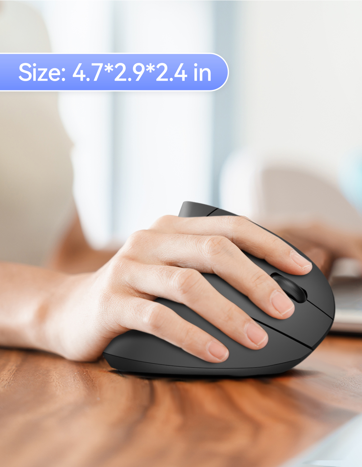 TECKNET 2.4G Ergonomic Mouse Vertical Wireless - 4800 DPI Optical Carpal Tunnel Mouse Right Hand, 5 Adjustable DPI, Quiet Clicks, 6 Buttons for Laptop, Desktop, PC, Computer - Black