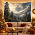 thumbnail image 3 of Misty Mountain Valley with Cliff Face and Pine Forest, Dramatic Digital Art for Nature Lovers, Atmospheric Landscape Art Print Housewarming Gift Tapestry Wall Hanging for Living Room and Bedroom, 3 of 7