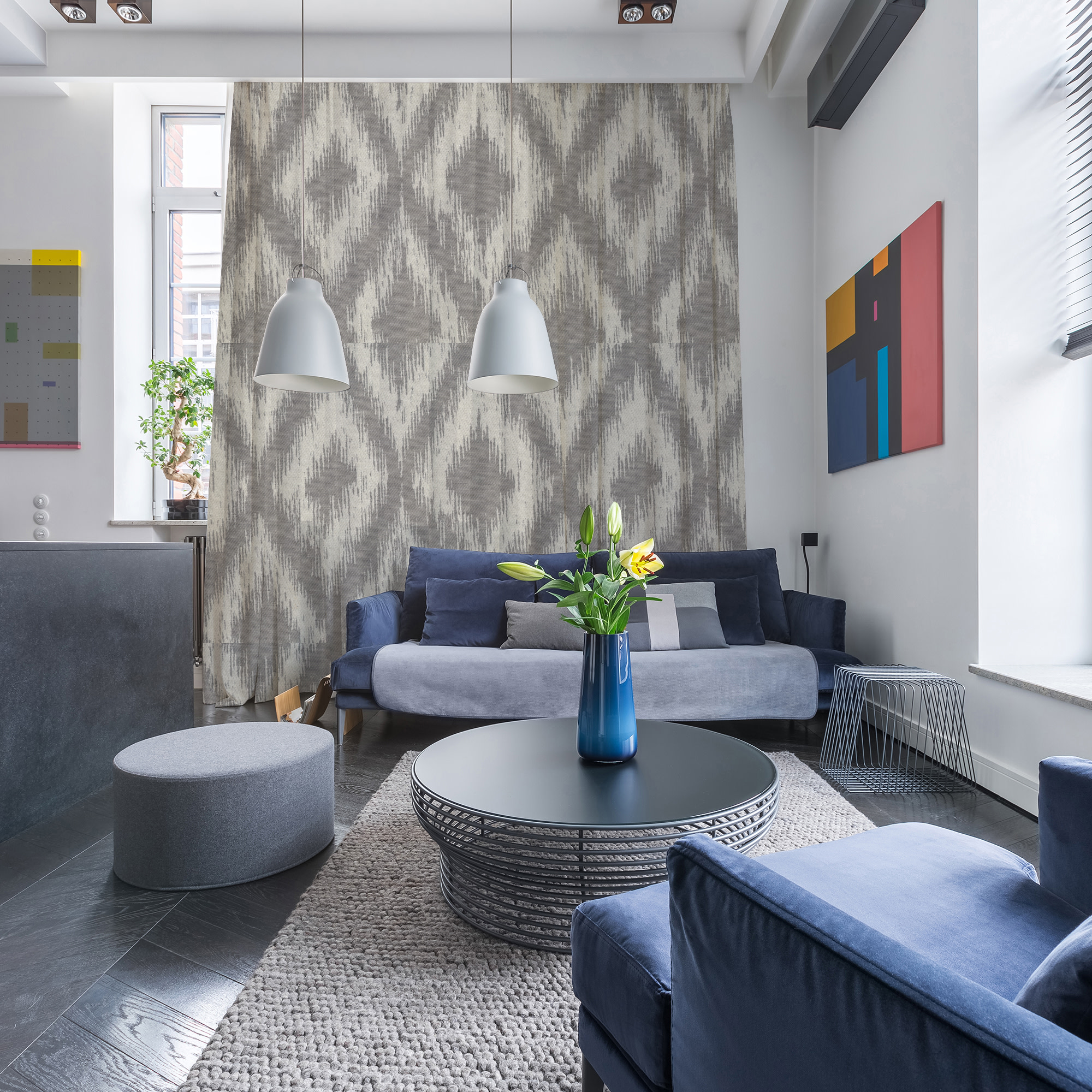 Inspired Surrounding Single Window Panel with Rod Pocket, Grey Jacquard