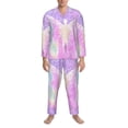 thumbnail image 3 of Naloa Purple Sparkling Butterfly Men’s Pajamas Set - Long Sleeve Button Down Sleep Shirt and Pajama Bottoms Sleepwear Set-XX-Large, 3 of 7