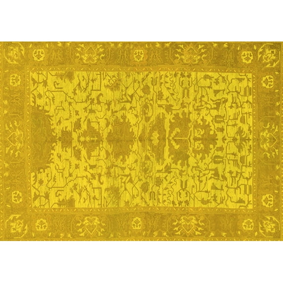 Ahgly Company Machine Washable Indoor Rectangle Oriental Yellow Traditional Area Rugs, 5' x 7'