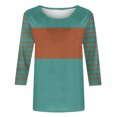 thumbnail image 4 of Wyobmus Women's 3/4 Sleeves V Neck T-Shirts Casual Striped Color Blocked Summer Round Neck Tops Casual Basic Tees Green, 4 of 4