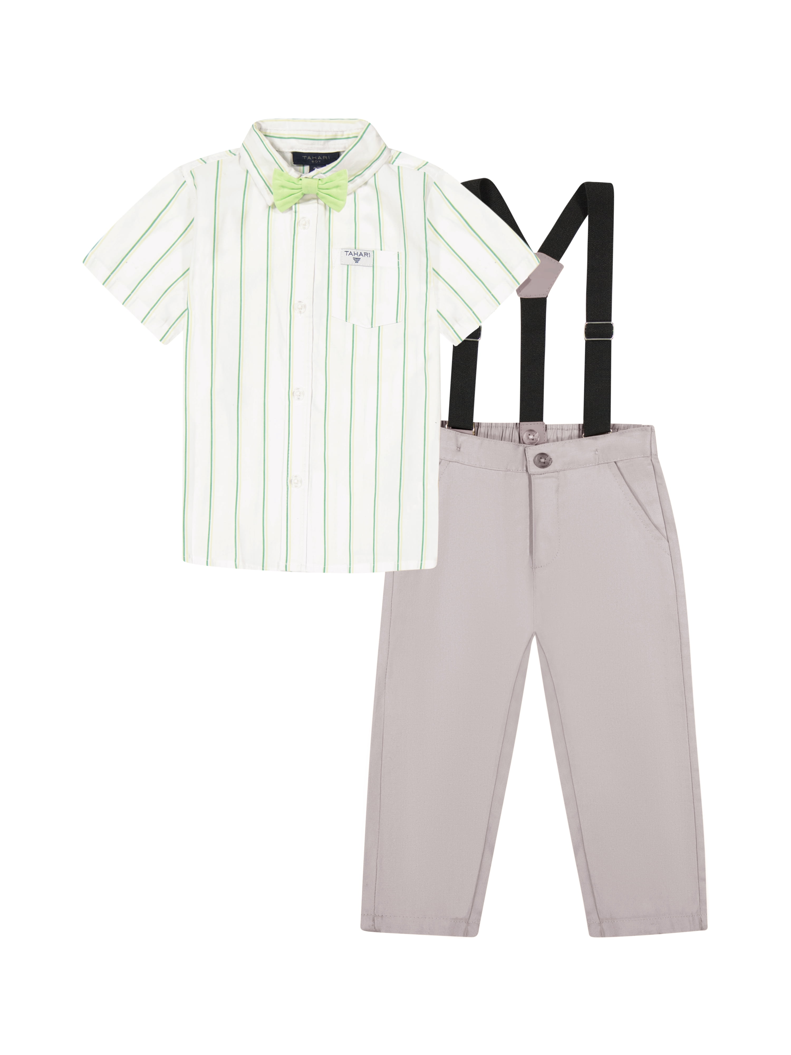 Tahari Toddler Boy Green Bow Tie & Suspender Pant Set, Size 2T-4T