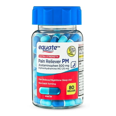 Equate Extra Strength Pain Reliever PM, Acetaminophen 500 mg & Diphenhydramine HCL 25 mg, 80 Gelcaps