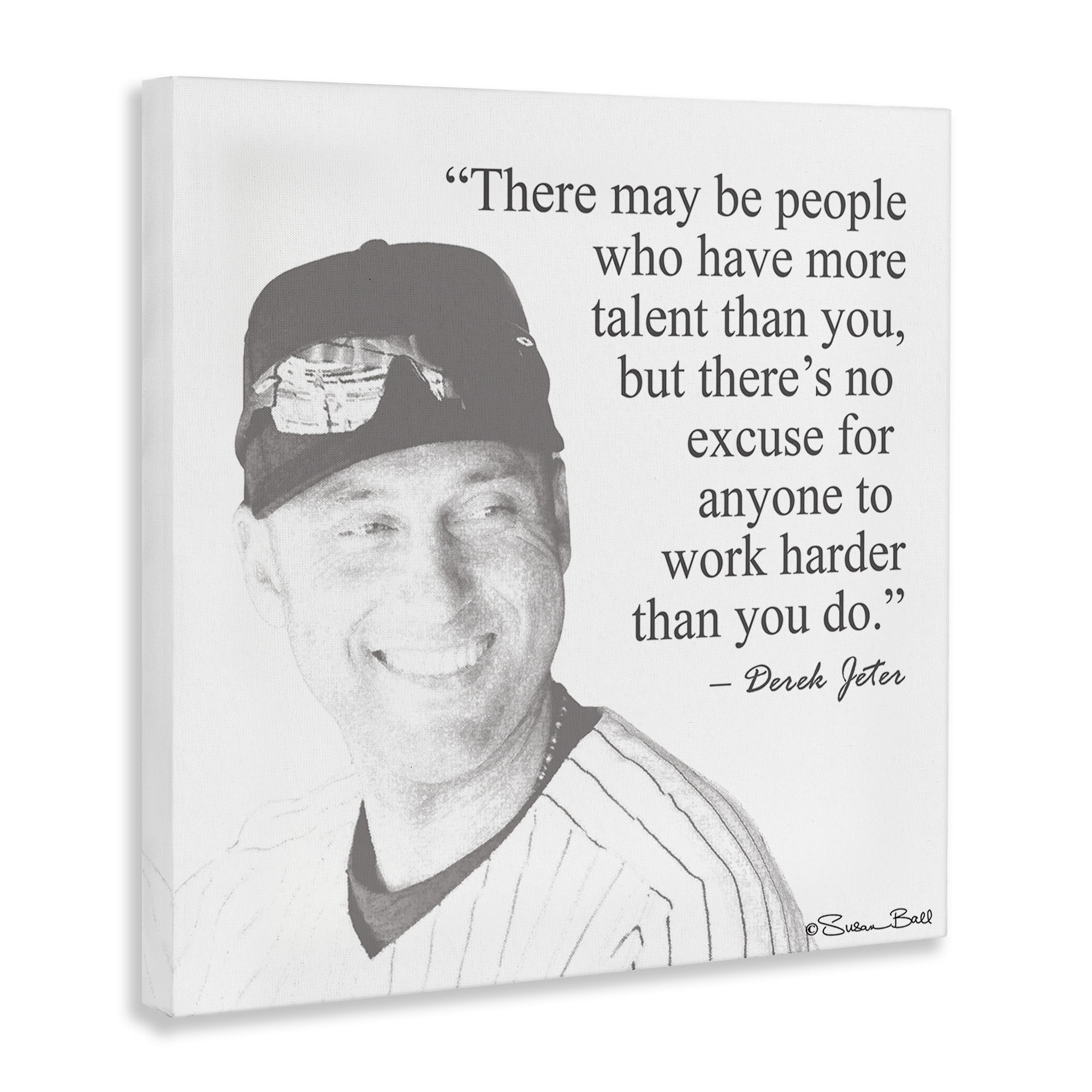 The Stupell Home Decor Collection Work Hard Derek Jeter Quote Black and White Canvas Wall Art