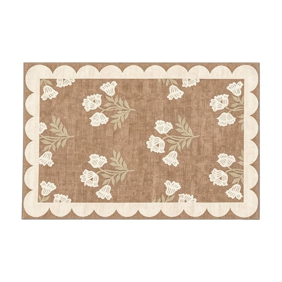 Bathroom Floor Mat Floral Scalloped Border Absorbent Non-Slip Doormat for Entryway Shower Room and Kitchen