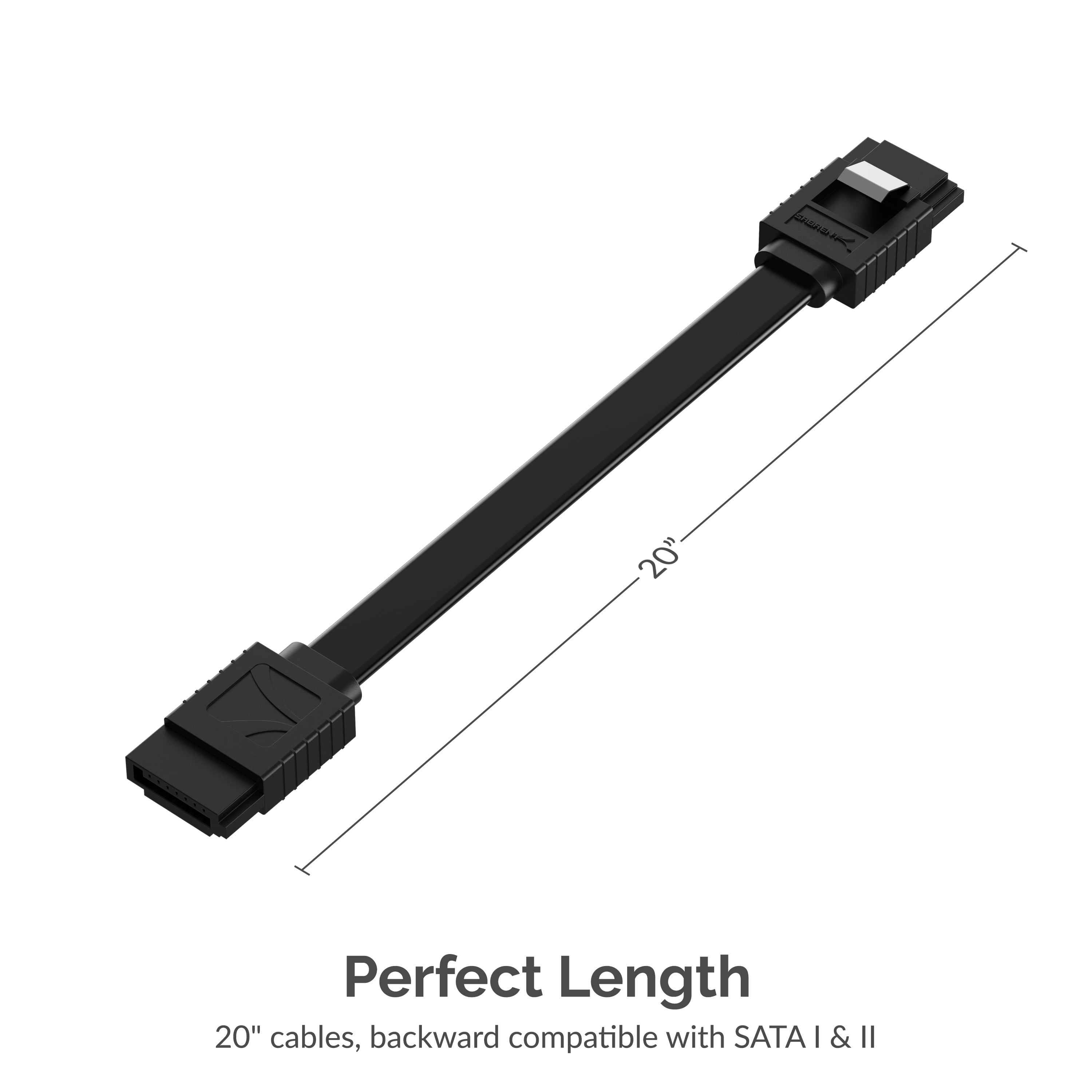 SABRENT SATA III (6 Gbit/s) Straight Data Cable with Locking Latch for HDD/SSD/CD and DVD Drives (3 Pack - 20-Inch) in Black (CB-SFK3)