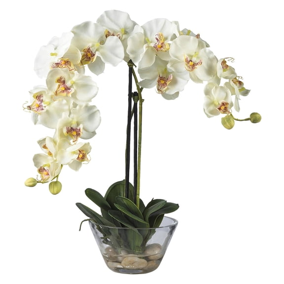Nearly Natural Phalaenopsis with Glass Vase Silk Flower Arrangement White/Clear