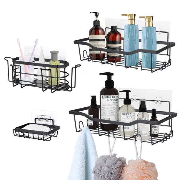 uhomepro 4 Pack Shower Caddy Shelf with Hooks, Soap Dish, Toothbrush
