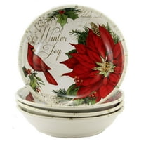 Tabletop Winters Garden Soup Pasta St/4 Earthenware Cardinal Poinsettia 28320