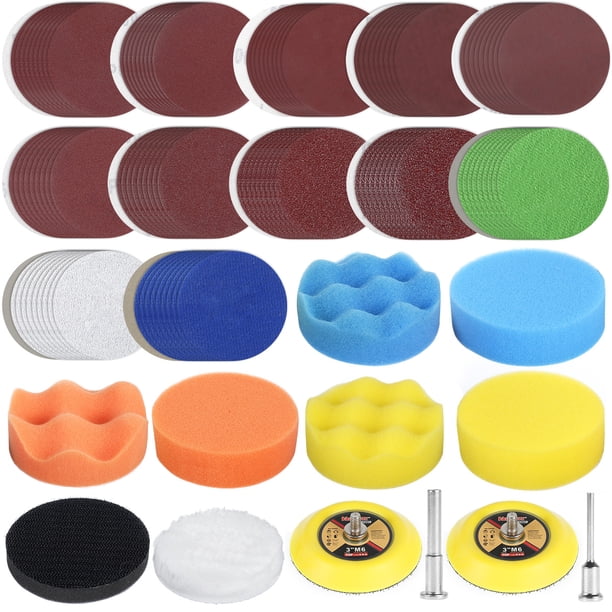 Muyoka Disco de lijado Almohadillas de lija de 3 pulgadas Hoja de lija de grano 40-7000 Papel de lija reutilizable lavable en seco húmedo con almohadilla de lana de esponja Poste de bandeja adhesiva p Muyoka Hogar