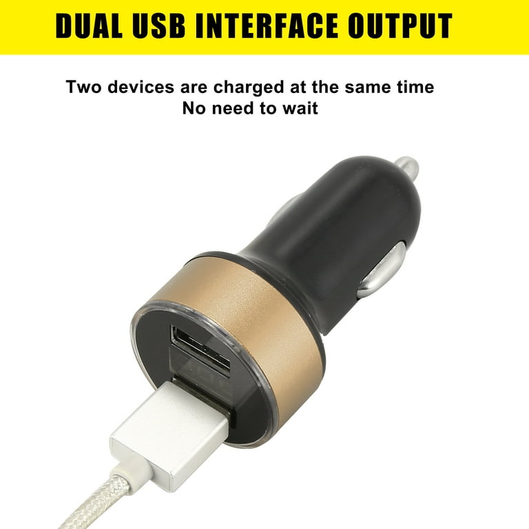 LED Display Dual USB Ports Cigarette Lighter Socket Car Charger Adapter GPS  Dash Cam Power Outlet 12-24V 3.1A Gold Tone 