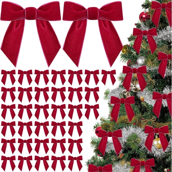36 Pcs Christmas Velvet Bows Vintage Rustic Xmas Tree Velvet Ribbon for Stairs Wreath Fireplace Garland Home Decor Winter Party Indoor Outdoor(Brown,3.15x3.15In)