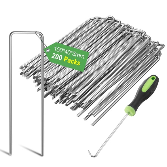 Graxury Piquets de Jardin Robustes de 6 Pouces avec 11 Gauge - Agrafes en Acier Galvanisé pour Ancrage, Désherbage, Filet et Tuyauterie avec 1 Pique