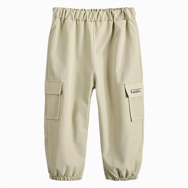 Kogui Baby Joggers Pants for Boy Boy's Joggers Elastic Waist Baggy Cargo Pants Flap Pockets Casual Pants 18 24 Months (Khaki,18-24 Months)
