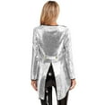 thumbnail image 2 of TiaoBug Woman's Magician Costume Tailcoat Tuxedo Jacket Sequins Long Sleeve Coat Circus Blazer Silver L, 2 of 6