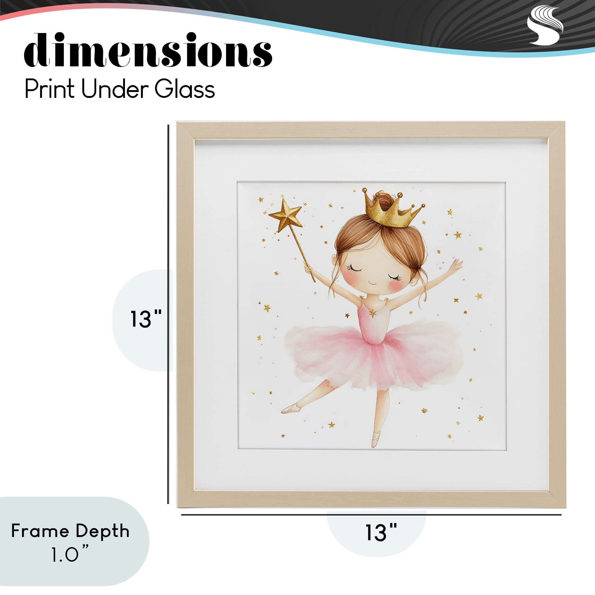 Stupell Industries Cute Ballerina with Crown Birch Framed Print Under Glass, design by Creative Studio