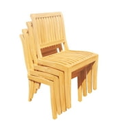 Qty 4 - Arbor Stacking Armless Grade-A Teak Wood Luxurious Solo Single Dining Chair WholesaleTeak #WMDCALAB4