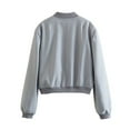 thumbnail image 4 of Chaqueta Universitaria Corta para Mujer, Larga, Abotonada, Informal, con Bolsillos. Gris M, 4 of 7