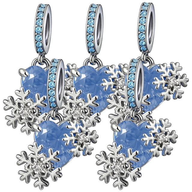 Accesorio azul invierno charm XmasHeart02 5Pzas Plata S925 Chapa Colgante Fijo Corazón/Copos Plata/Azul Caja Blanca 4x4c