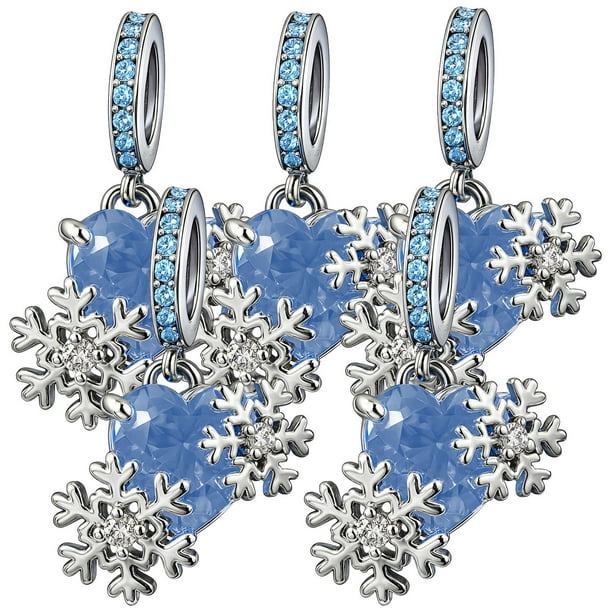 Accesorio azul invierno charm XmasHeart02 5Pzas Plata S925 Chapa Colgante Fijo Corazón/Copos Plata/Azul Caja Blanca 4x4c