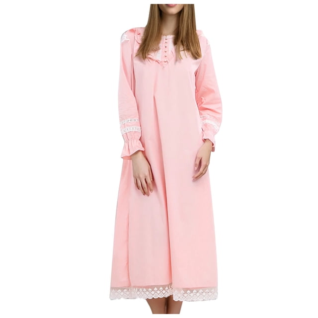 Lixiuxyad Chemise de Nuit Rétro à Manches Longues pour Femmes Grande Taille Vêtements de Maison Rouge