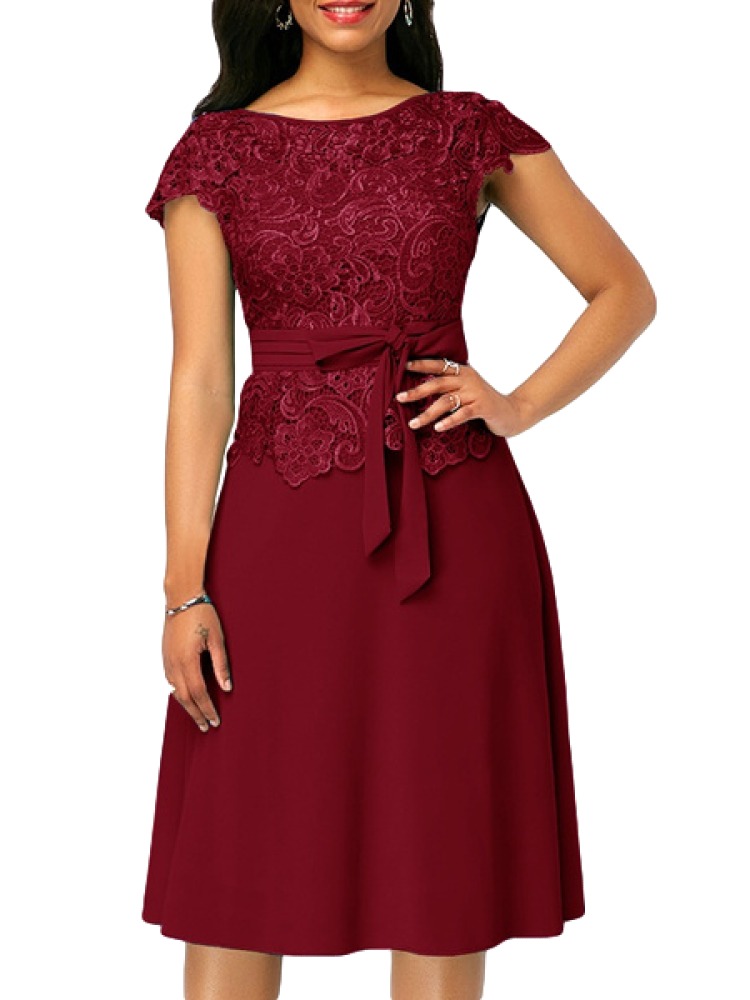 SGYH Vintage Gothic Dress for Women Slim Fit Eyelet Bandage Sleeveless Sling Swing Midi Dress Wine