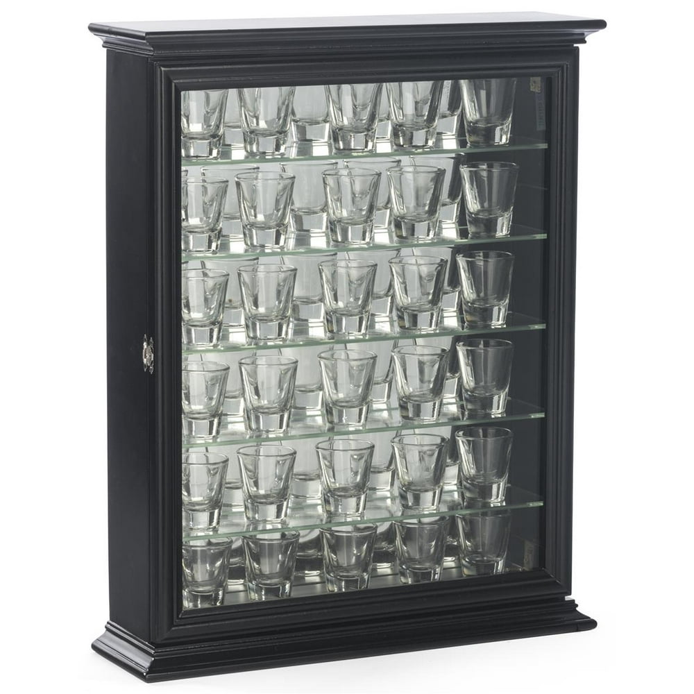 Shot Glass Display Case with Glass Door, 36 Capacity, 6 Shelves