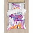 thumbnail image 3 of Moose King Size Duvet Cover Set, Unusual Deer Figure with Trippy Featured Color Effects Digital Vivid Display, Decorative 3 Piece Bedding Set with 2 Pillow Shams, Mauve and Orange, by Ambesonne, 3 of 3