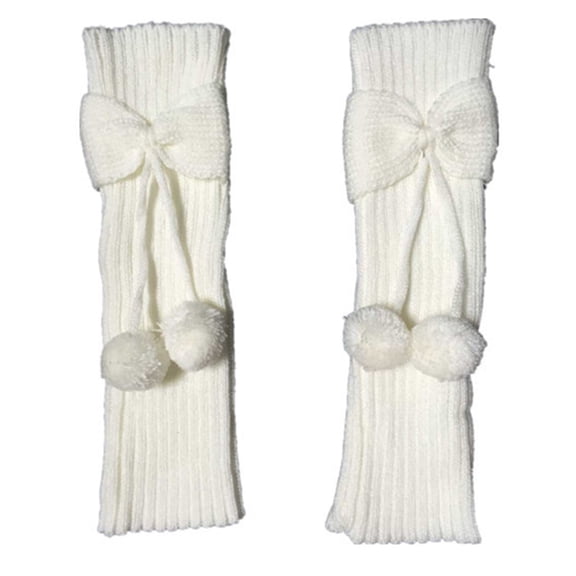 WZXFASHION Bow and Pom Pom Leg Warmers, Knit Ankle Boot Cuffs, Decorative Stackable Sock Sleeves for Fashion WhiteOne Size