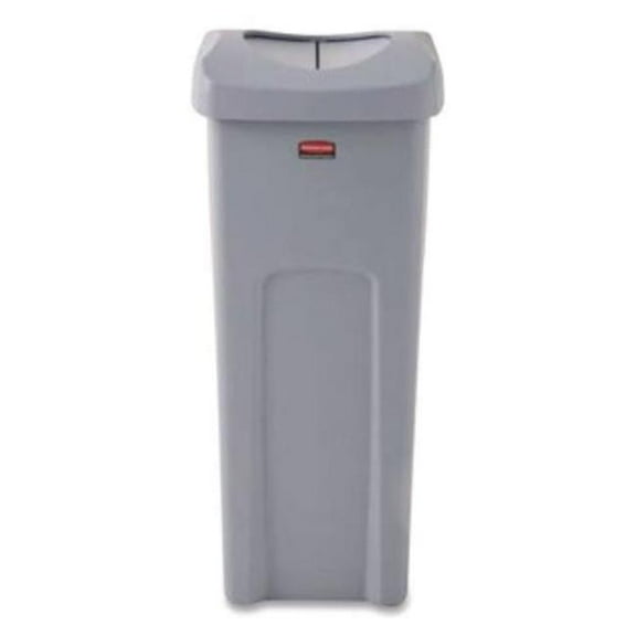 Universal Square Trash Can with Swing Lid 23 gal Plastic Gray